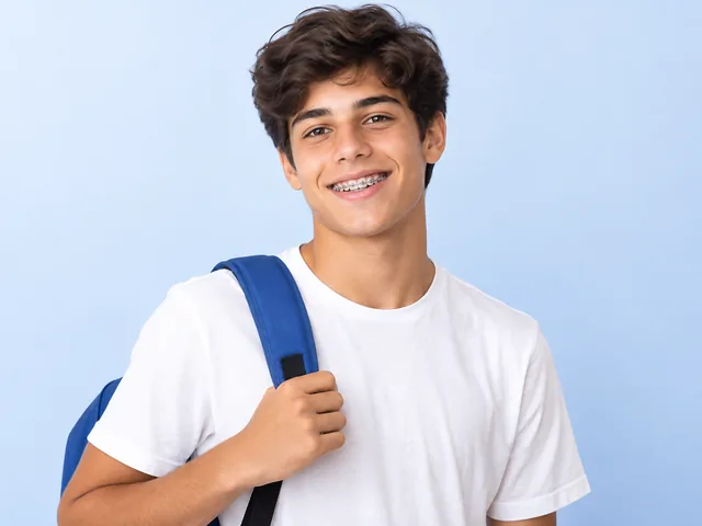 Imagem ilustrativa: jovem sorrindo com aparelho ortodôntico